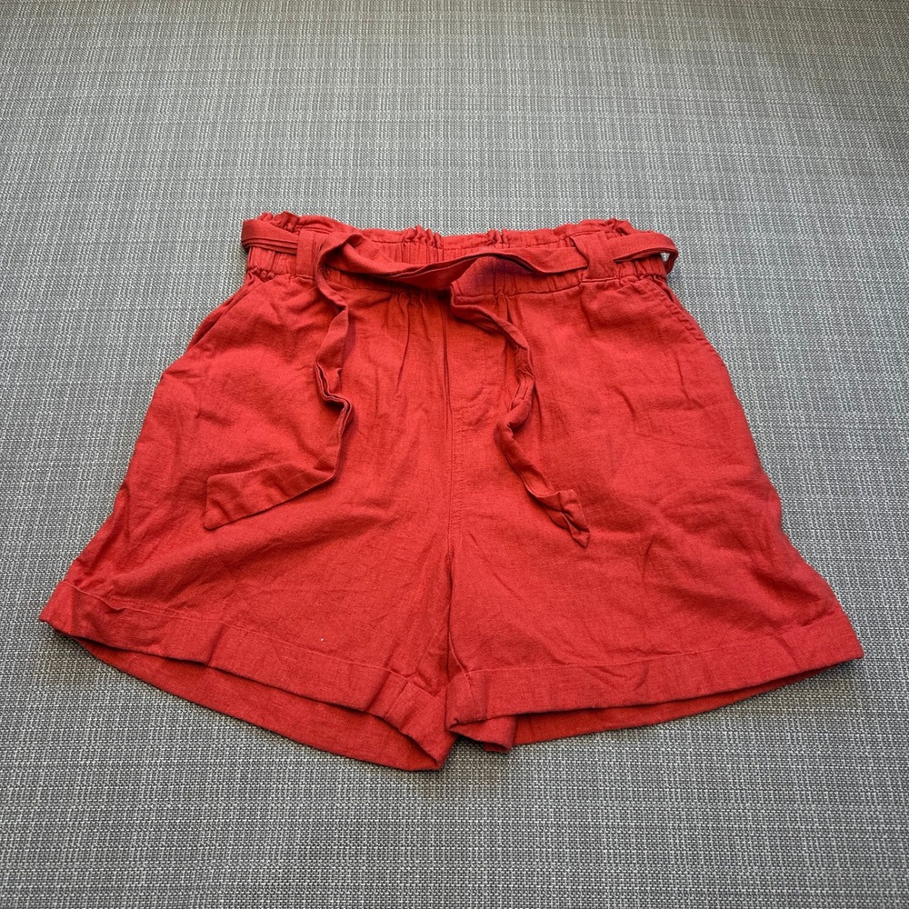 Linen Blend Paperbag Waist Shorts Womens Medium Boho Coastal Euro Vacation